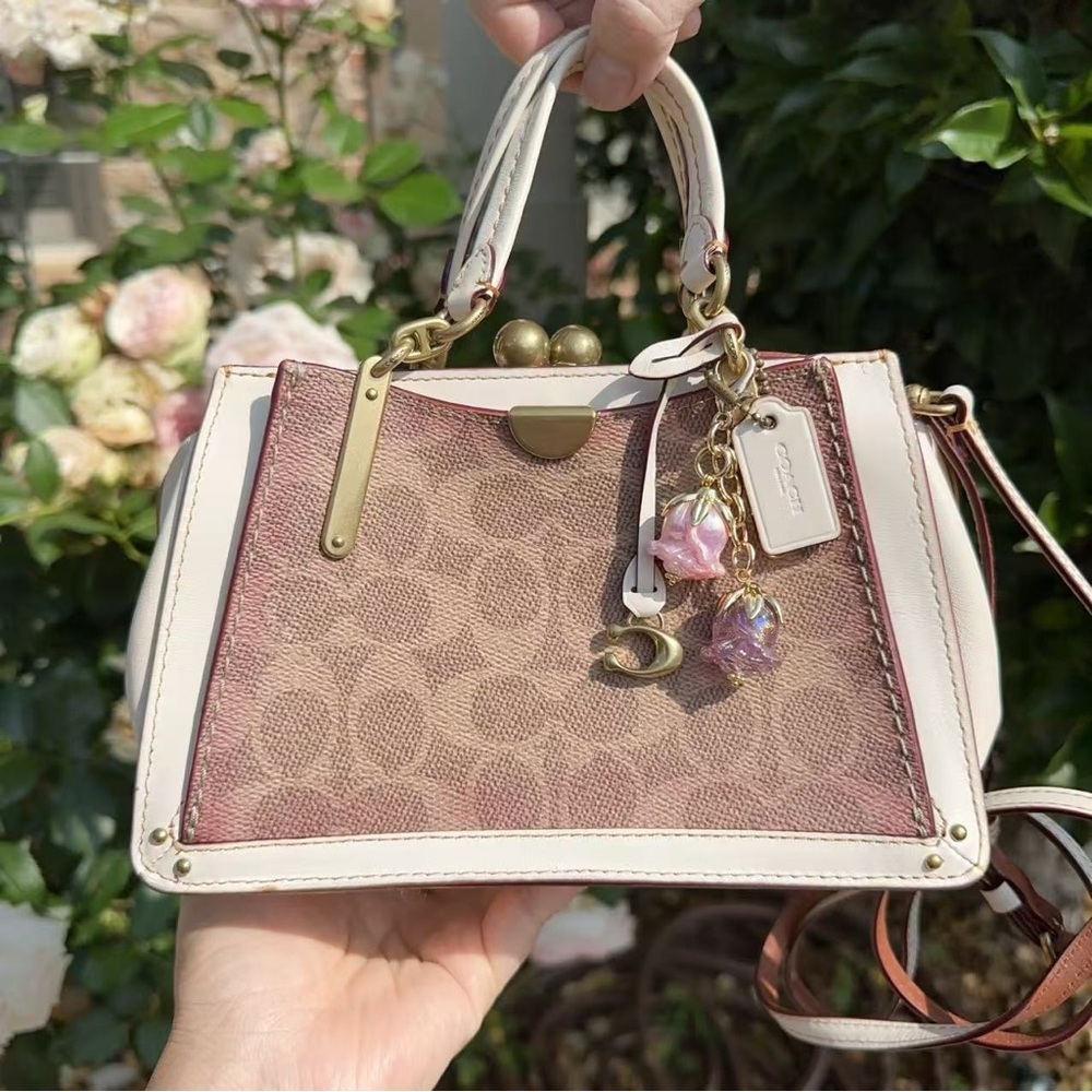 Coach Pink and Cream Signature Frame Crossbody Satchel
